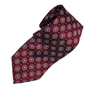 Jos. A Bank Necktie Men Long Burgundy Floral Signature Collection Silk Medallion